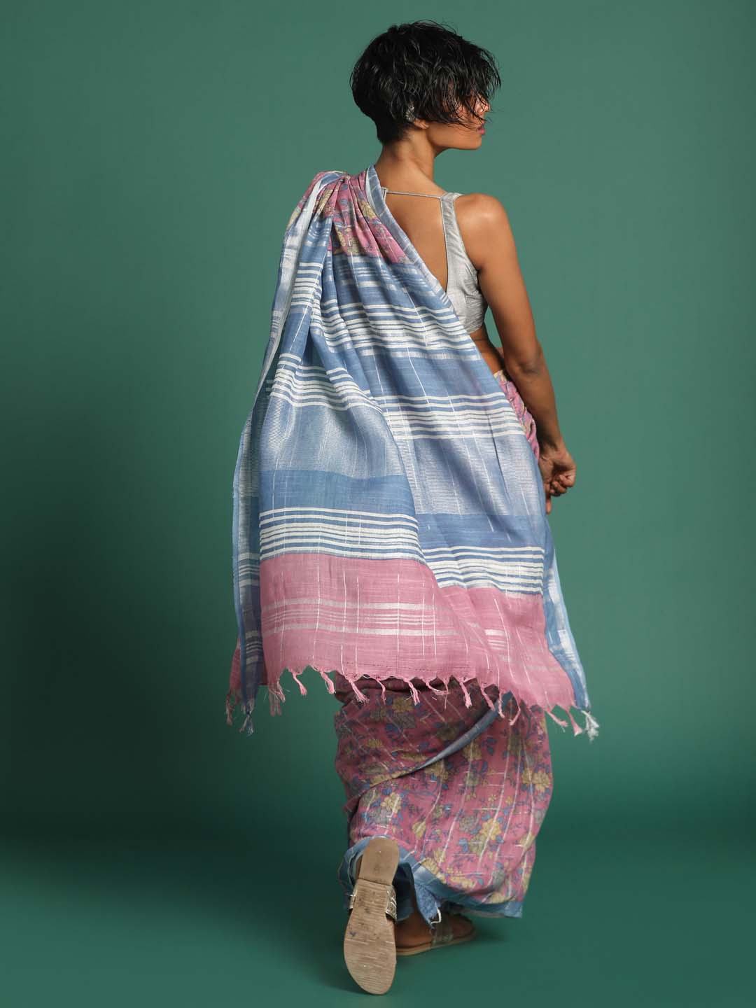 Indethnic Pink Liva Printed Saree - View 3