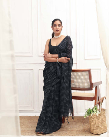 MIDNIGHT ELEGANCE (BENGAL HANDLOOM COTTON BLEND SAREE)