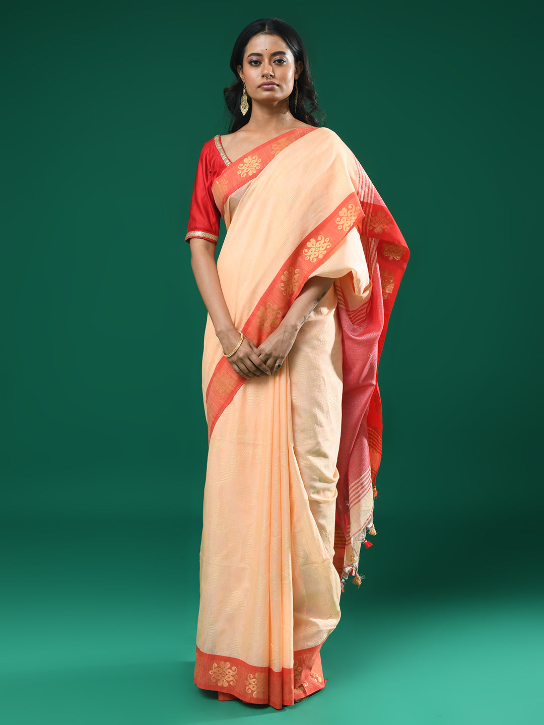 CORAL ELEGANCE (HANDLOOM COTTON BLEND SAREE)