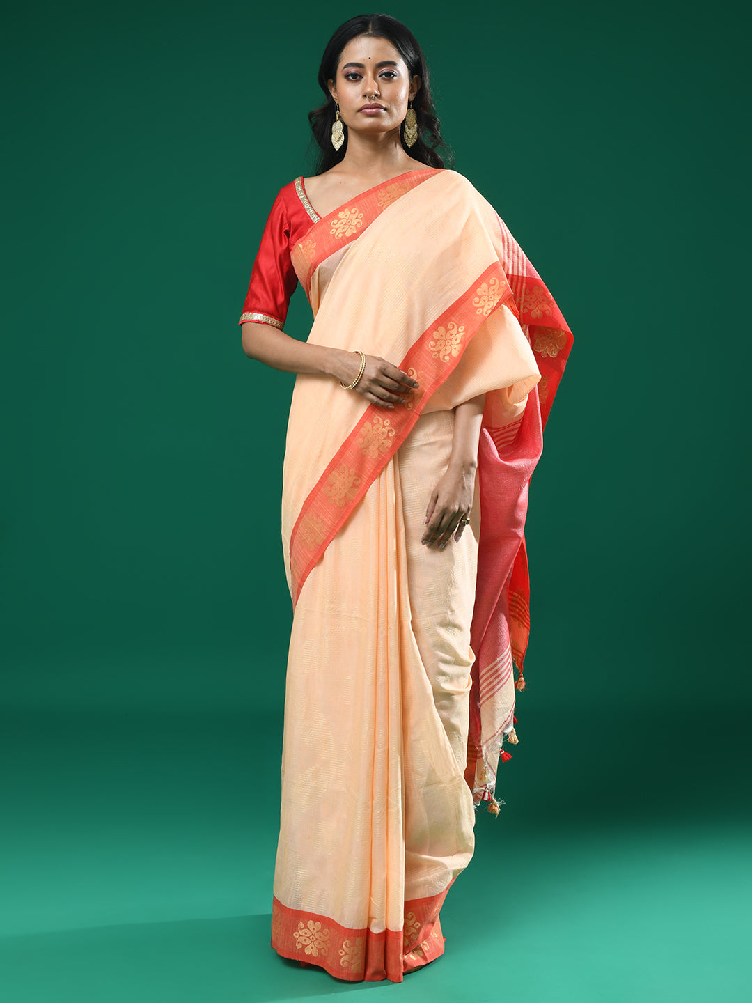 CORAL ELEGANCE (HANDLOOM COTTON BLEND SAREE)
