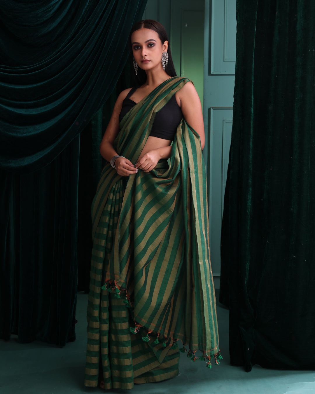 OLIVE SERENITY (HANDLOOM 100% PURE COTTON SAREE)