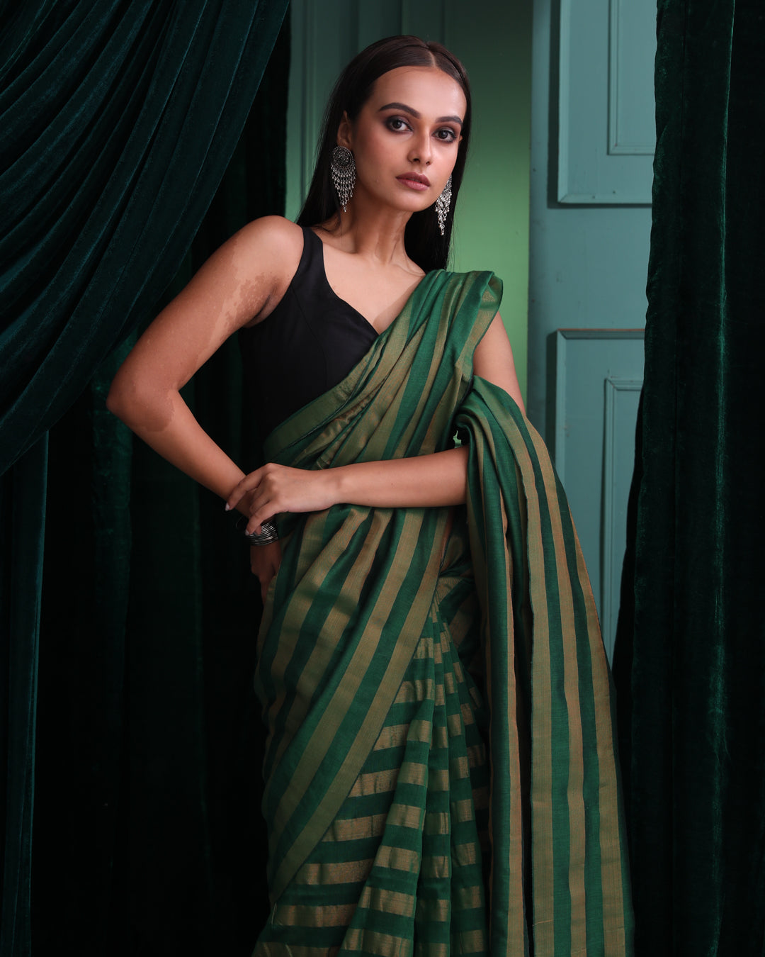OLIVE SERENITY (HANDLOOM 100% PURE COTTON SAREE)