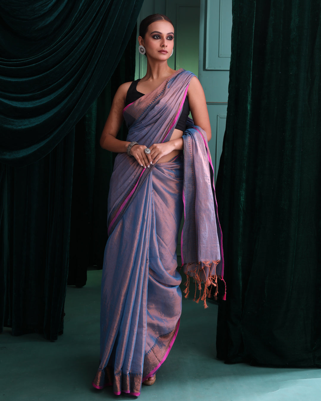 ROYAL AZURE (HANDLOOM COTTON BLEND SAREE)