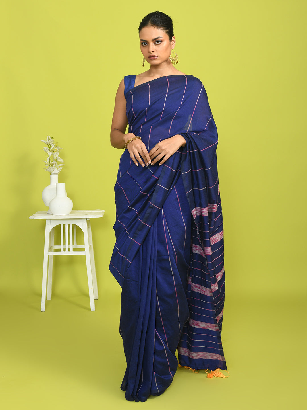SAPPHIRE EDGE (BENGAL HANDLOOM COTTON BLEND SAREE)