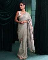 VERDANT CONFIDENCE (HANDLOOM PURE LINEN SAREE)