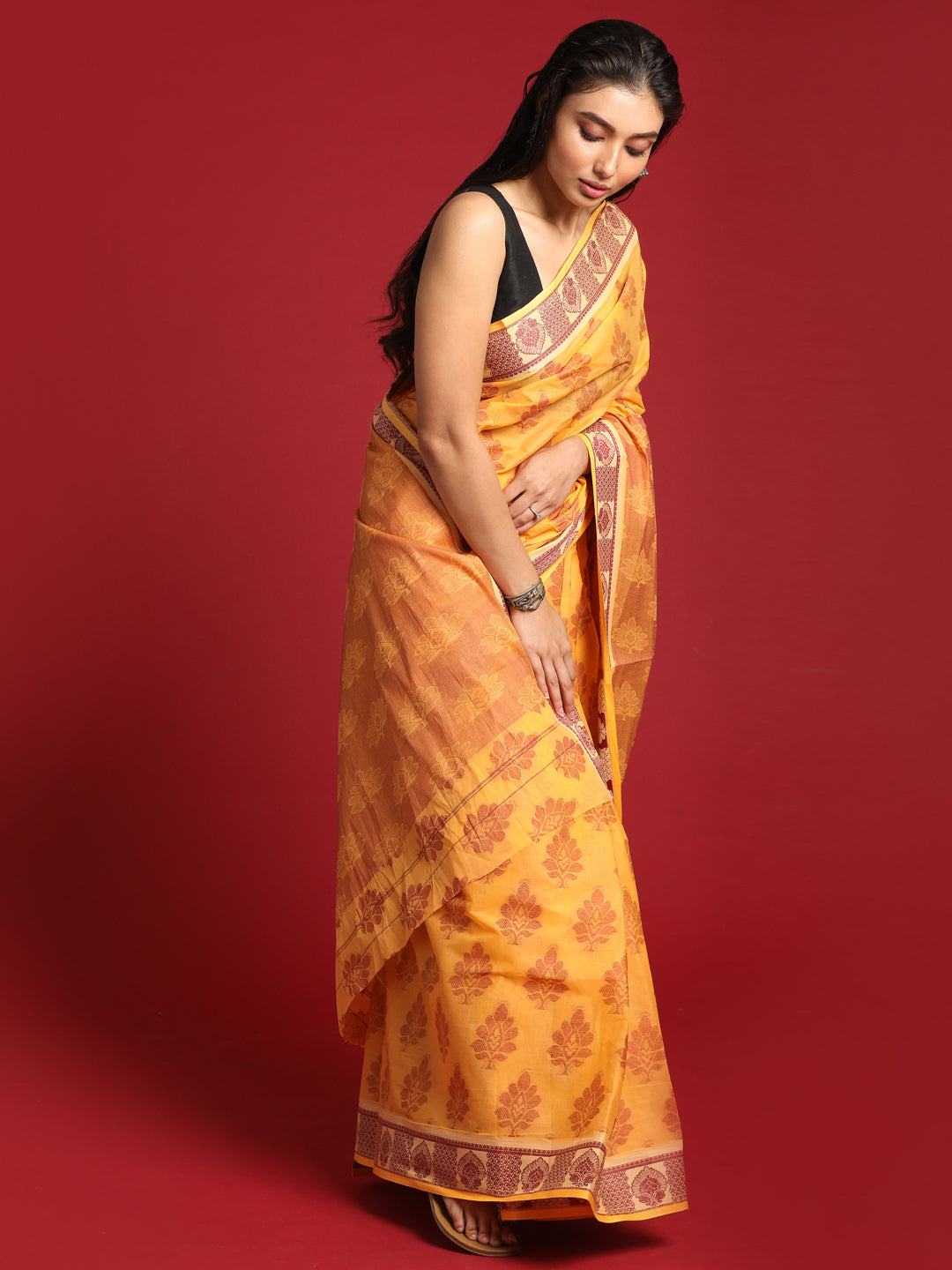 Indethnic Yellow Woven Design Saree - View 3