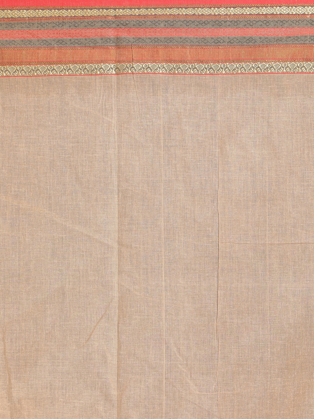 Indethnic Beige Pure Cotton Solid Saree - Saree Detail View