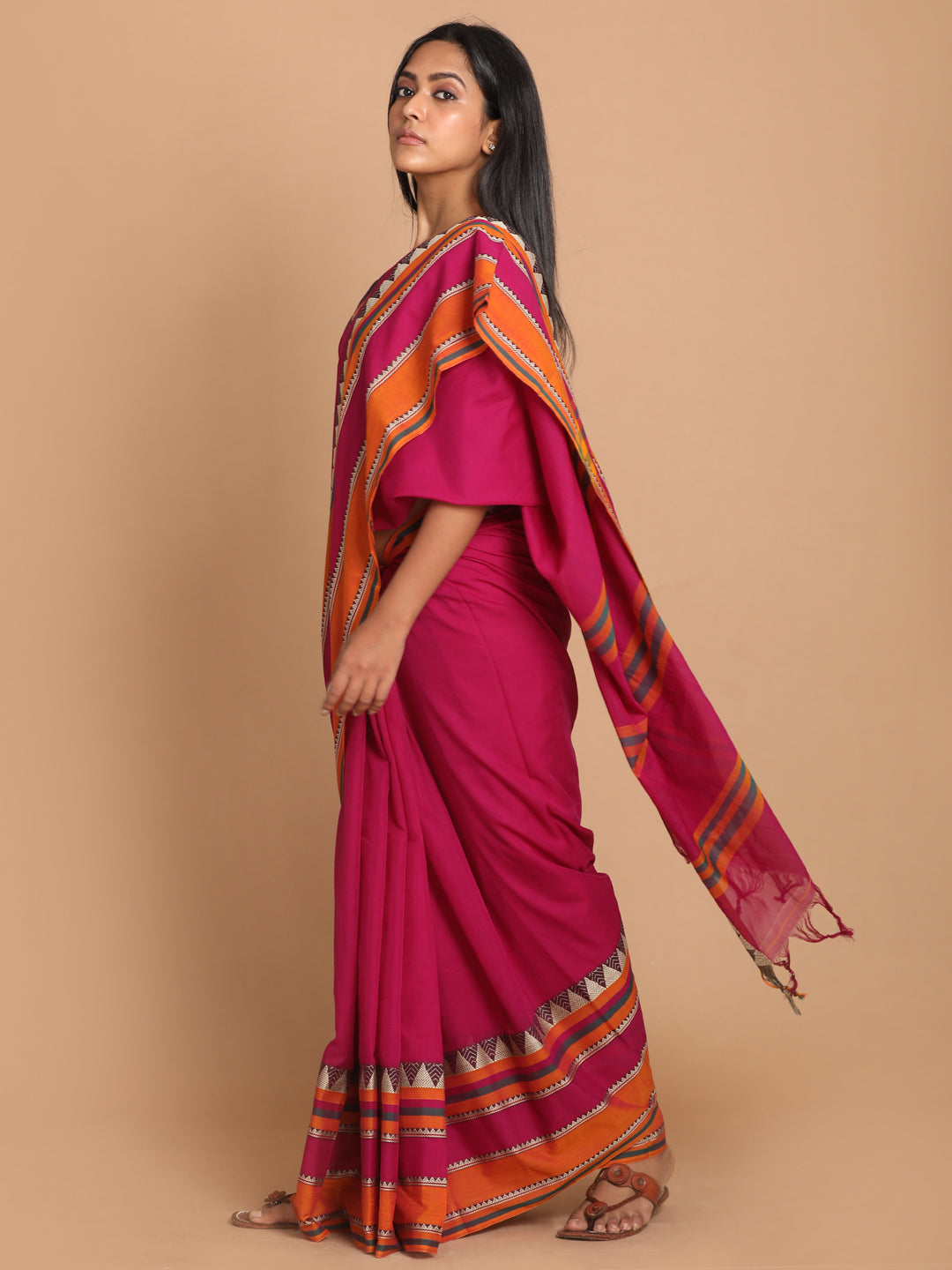 Indethnic Purple Pure Cotton Solid Saree - View 2