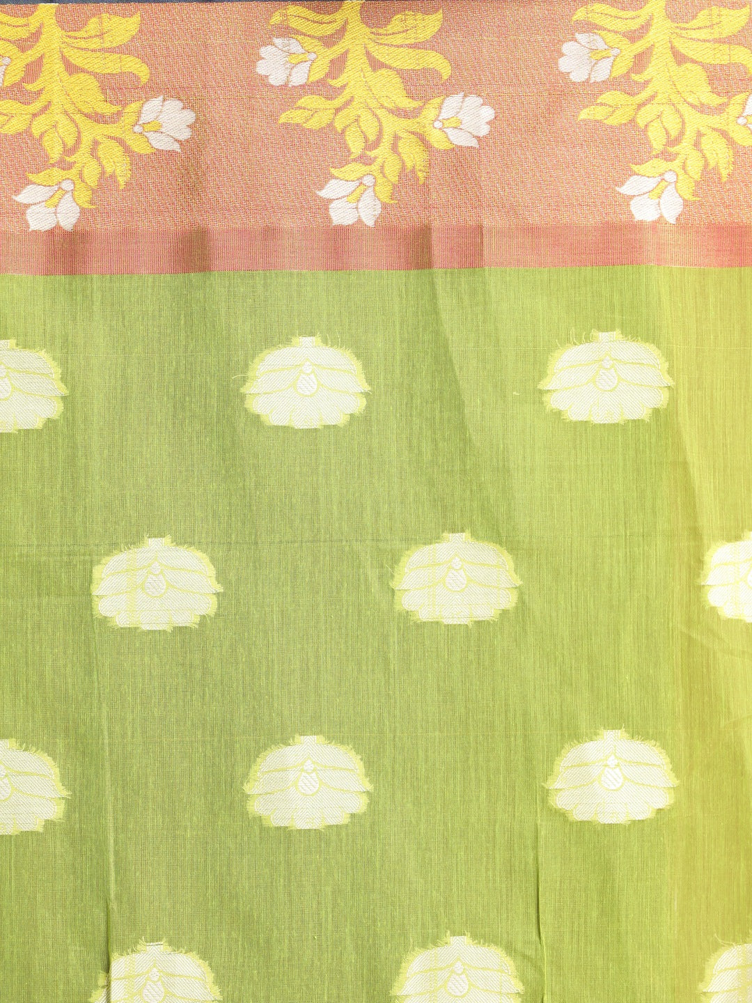 Indethnic Lime Green Woven Design Saree - Saree Detail View