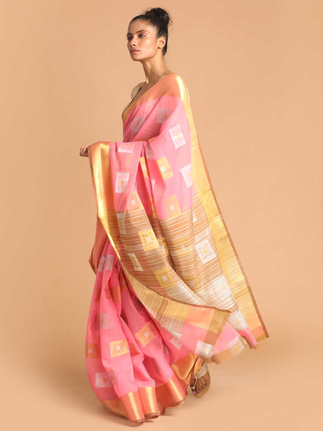 Indethnic Pink Woven Design Saree - View 3
